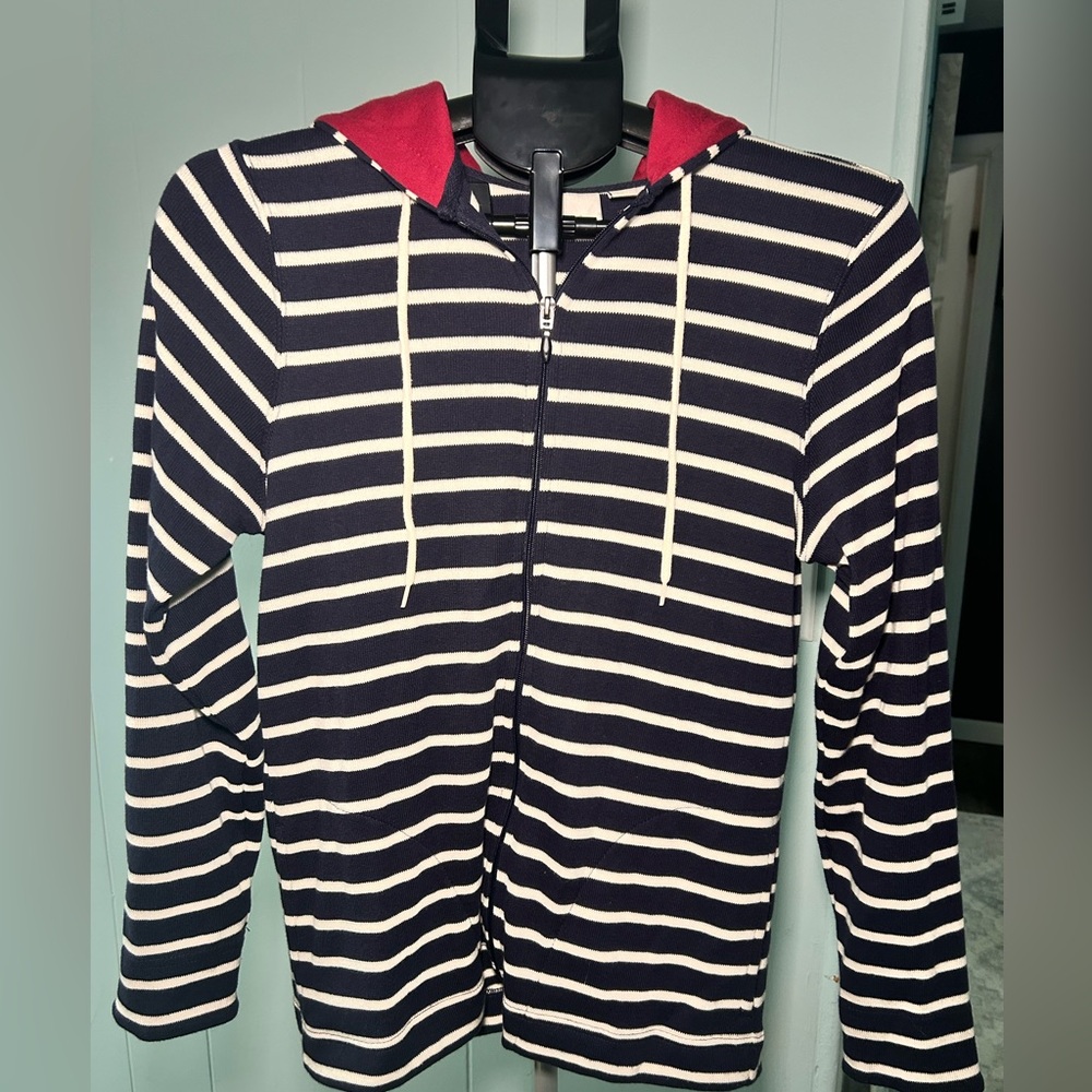 L.L. Bean White and Navy Striped Hoodie